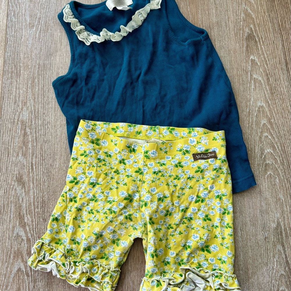 Matilda Jane Deep Blue Top and Yellow Floral Ruffle Shorts Set